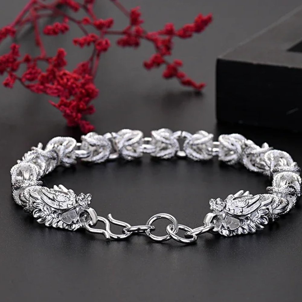 WoW Men's 8 Inch Dragon's Head's Style Bracelet Stamped  .925 Sterling Silver - Picture 5 of 5